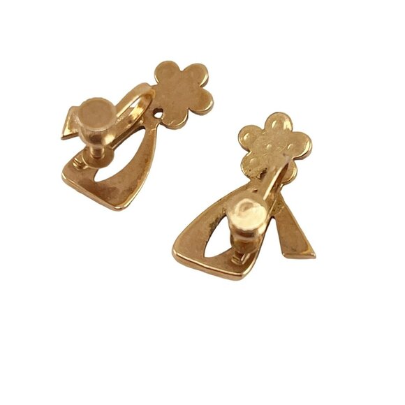 Petite Screw Back Earrings Circa 1950 Black Enamel Gold Tone Metal - Picture 7 of 9